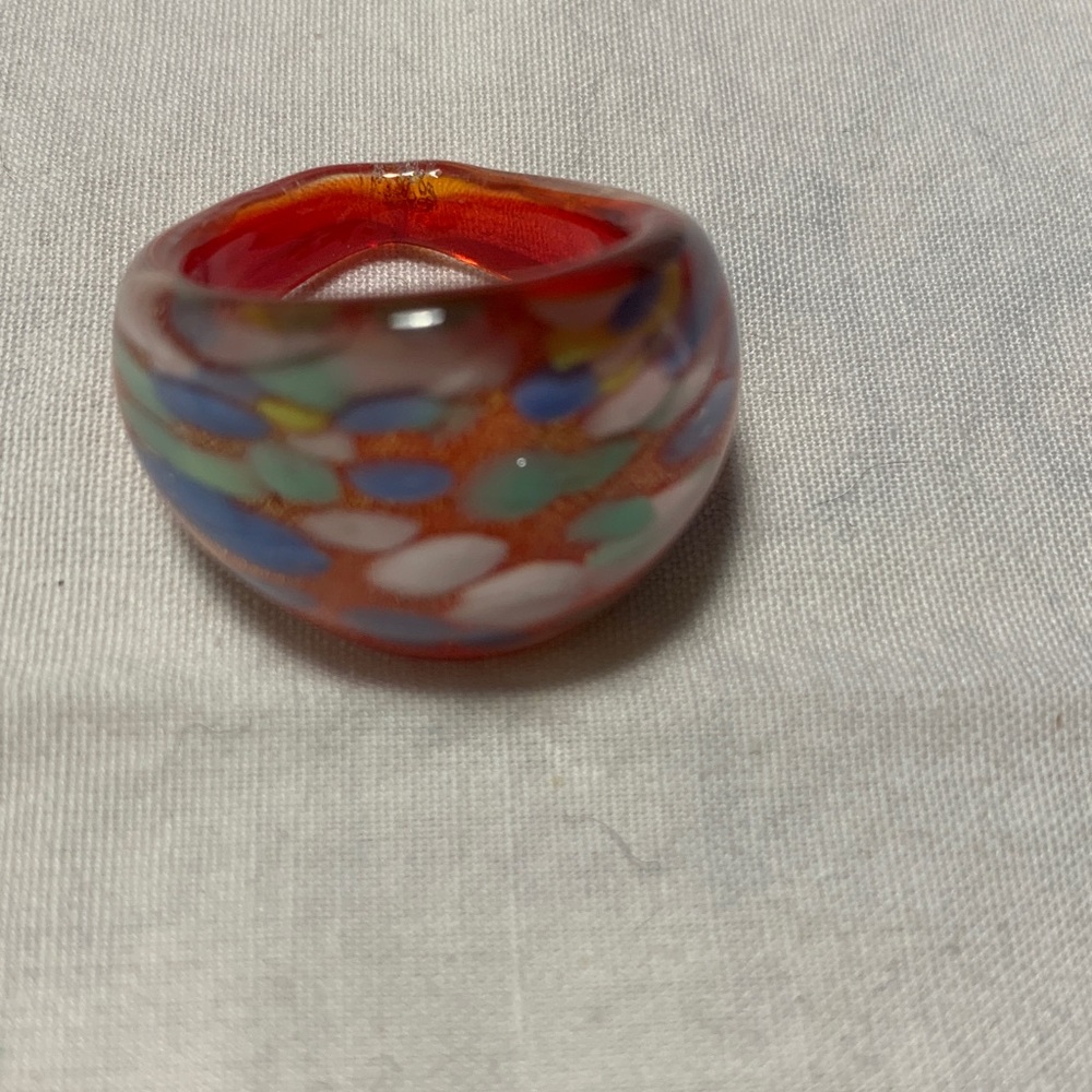 Red Murano-Style Multi-Color Glass Dome Ring